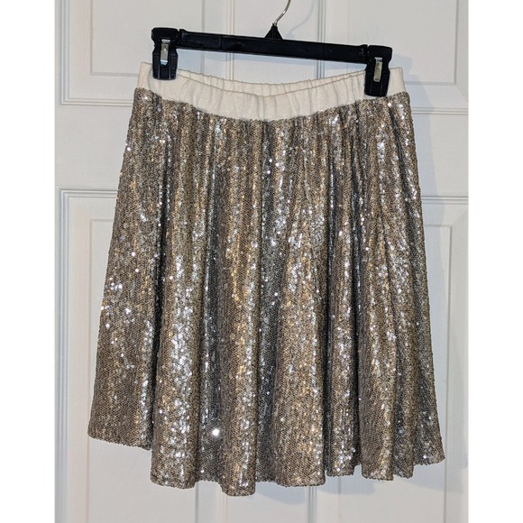 Chaser Sequin Skirt Party‎ Mini Skater Elastic Waist Sparkly Silver S NWT - Picture 3 of 11